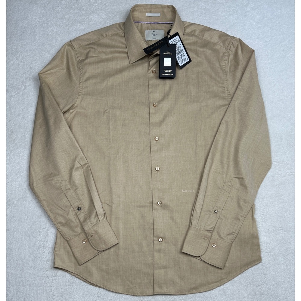 Rare Rabbit Gunjo 25 Mens Beige Button Down Shirt Long Sleeve Size L NWT